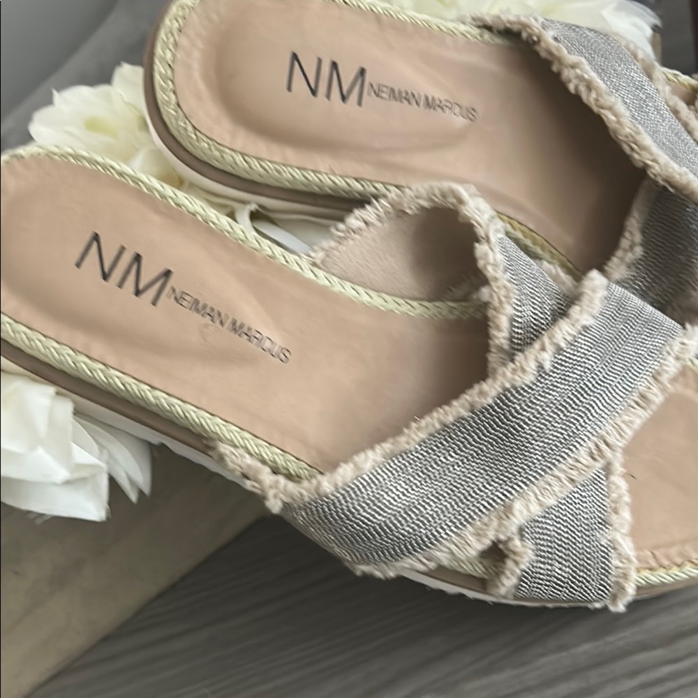 Neiman Marcus Gray and Cream Sandals